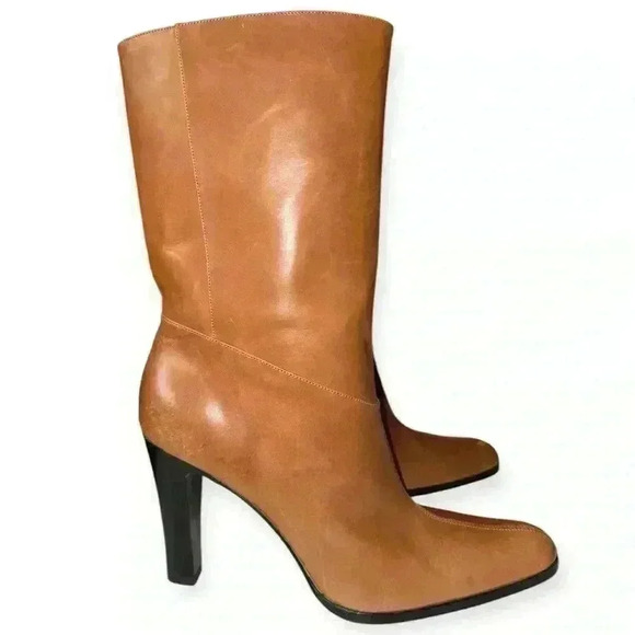 Tom Ford Era Gucci Tan Leather High mid calf Heel Boots Women's size 8B - Picture 1 of 7